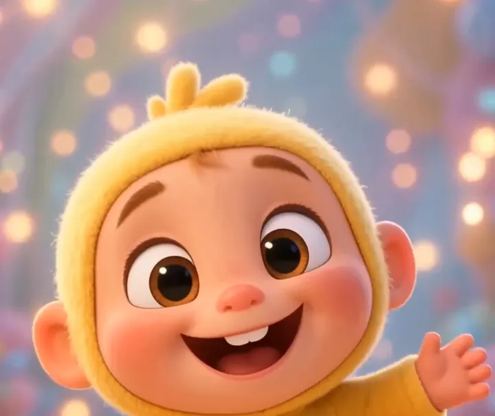 Personagem fofo acenando, só com a descrição
